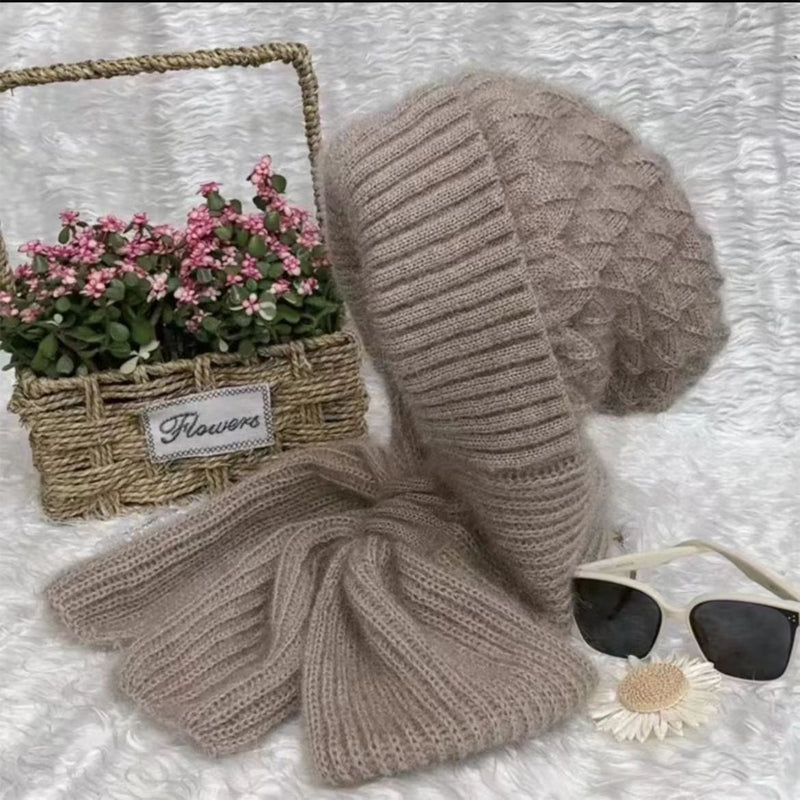 Winter-Mütze & Schal Set für Damen, Strick-Mütze mit Ohrenklappen und passender Schal
