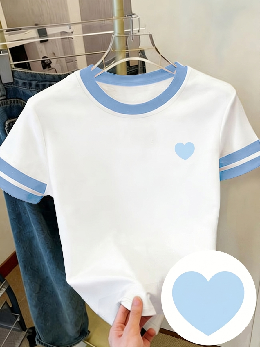 Damen T-Shirt mit Herz-Print, sportlich-lässiger Stil, ideal für Alltag und Freizeit