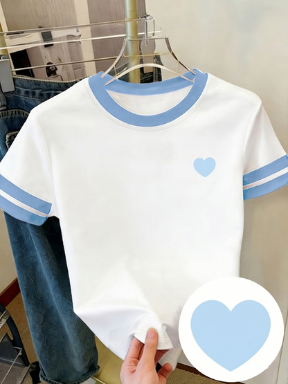 Damen T-Shirt mit Herz-Print, sportlich-lässiger Stil, ideal für Alltag und Freizeit