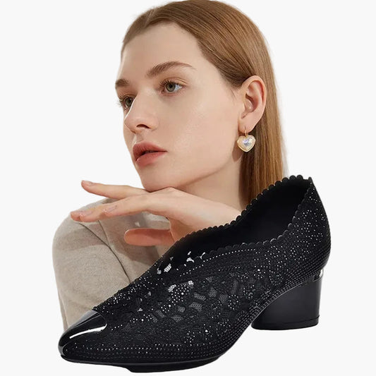 Damen Orthopädische Komfort-Sandalen mit Strass und Blockabsatz – Elegante Alltagsschuhe für schmerzfreie Füße
