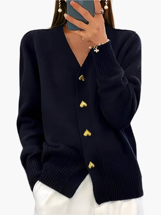 Damen Cardigan mit Herzknöpfen – Eleganter Strick für Herbst und Winter