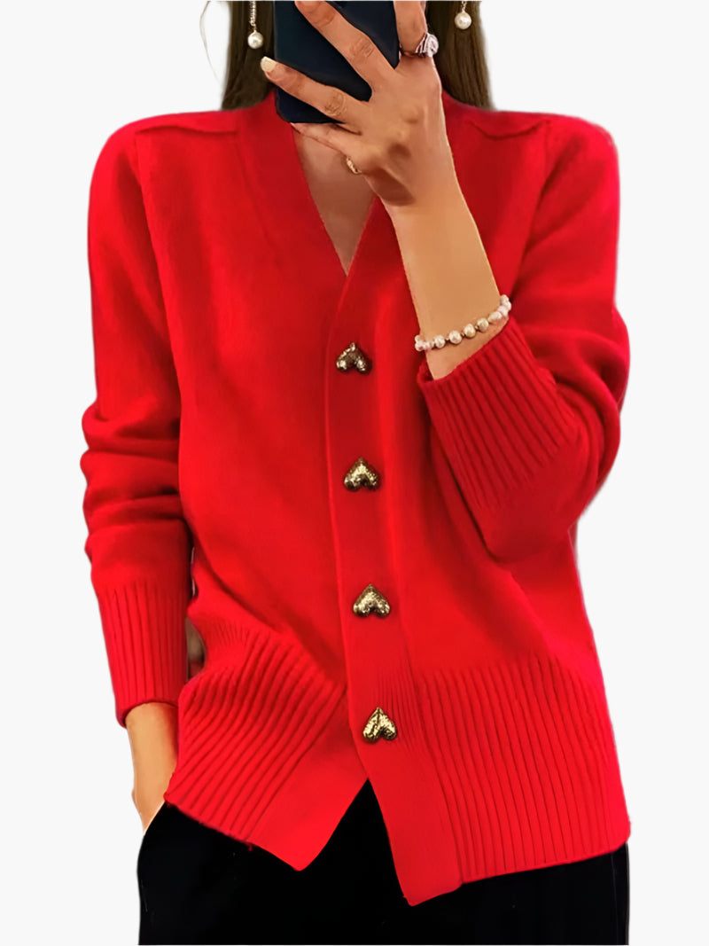 Damen Cardigan mit Herzknöpfen – Eleganter Strick für Herbst und Winter