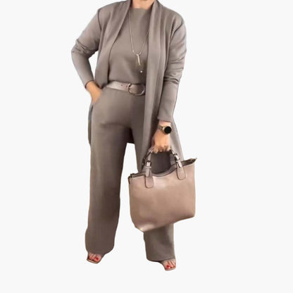 Damen 3-Teiliges Elegant & Komfort Set – Business & Freizeit Outfit mit Cardigan, Top & Hose