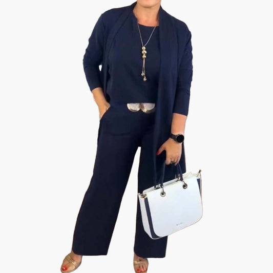Damen 3-Teiliges Elegant & Komfort Set – Business & Freizeit Outfit mit Cardigan, Top & Hose