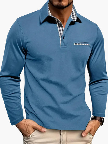 Herren Langarm-Poloshirt mit Karo-Details – Sportlich-eleganter Look für die Übergangszeit