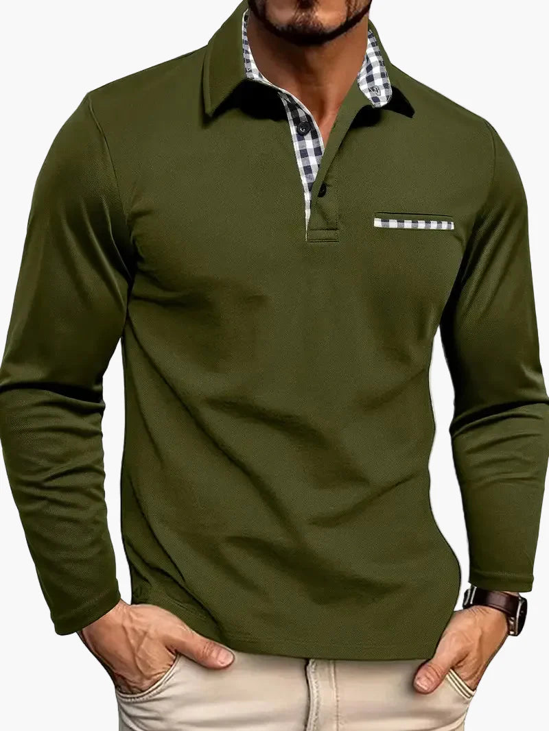 Herren Langarm-Polohemd mit Kontrast-Details