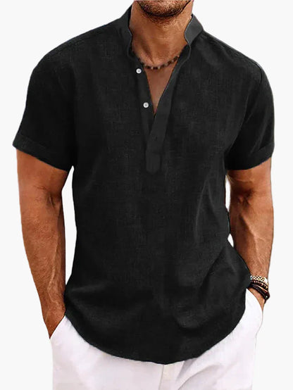 Herren-Henley-Shirt mit kurzen Ärmeln aus Baumwollmischung – Lässiger Sommer- und Urlaubsstil