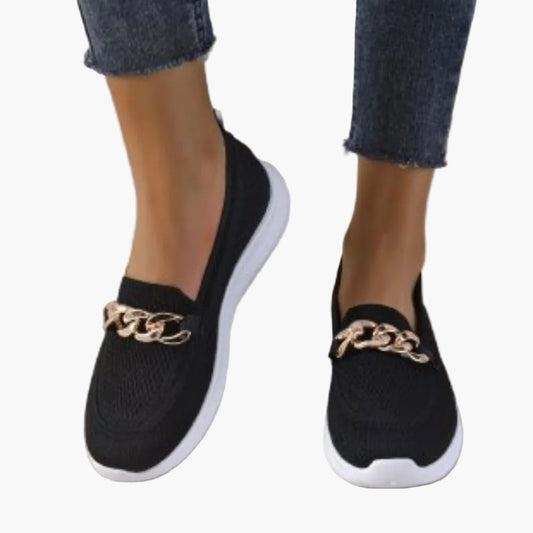 Damen Slip-On Loafers mit Kettenverzierung – Bequeme Freizeitschuhe für Alltag und Büro