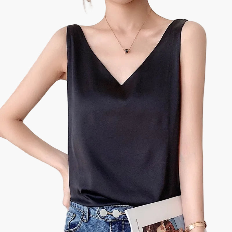 Damen Top mit V-Ausschnitt – Elegantes Minimalistisches Basic für Alltag & Freizeit