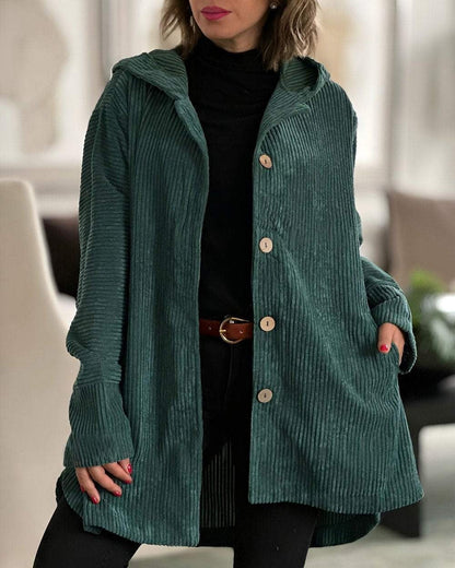 Damen Cordjacke mit Kapuze und Knopfleiste, lässiger Stil