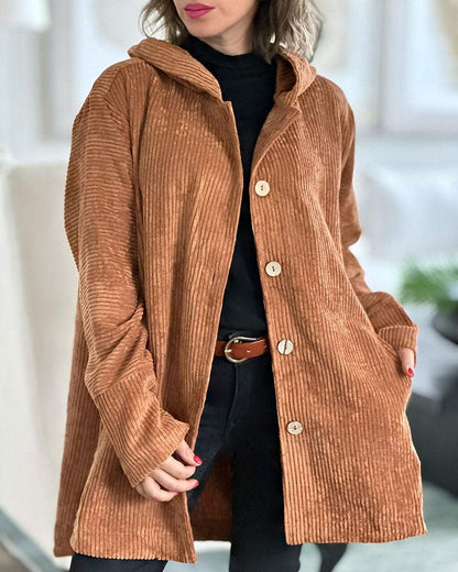 Damen Cordjacke mit Kapuze und Knopfleiste, lässiger Stil