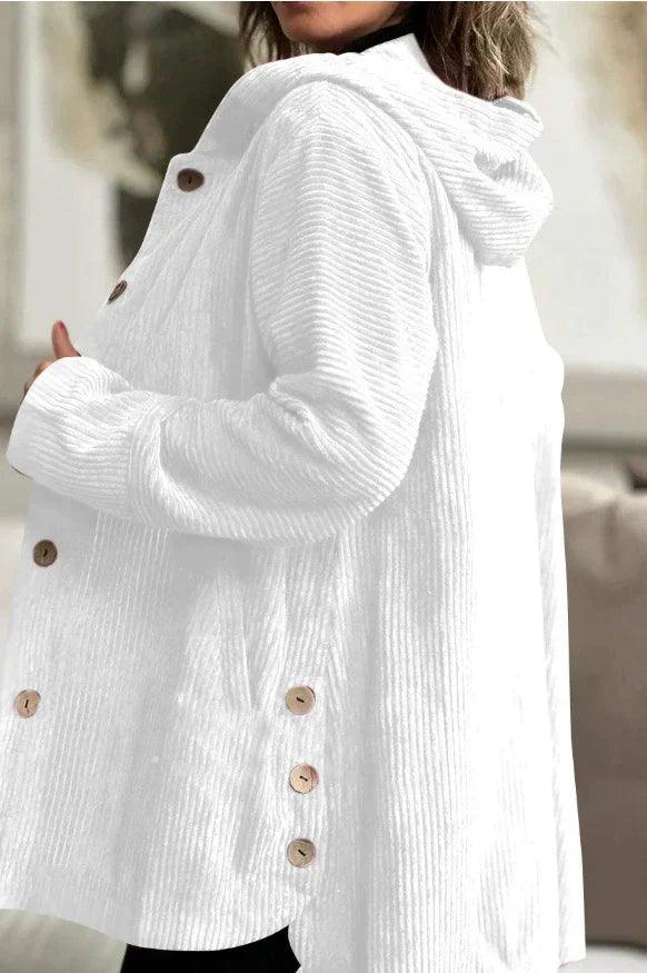 Damen Cordjacke mit Kapuze und Knopfleiste, lässiger Stil