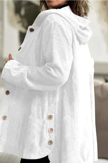 Damen Cordjacke mit Kapuze und Knopfleiste, lässiger Stil