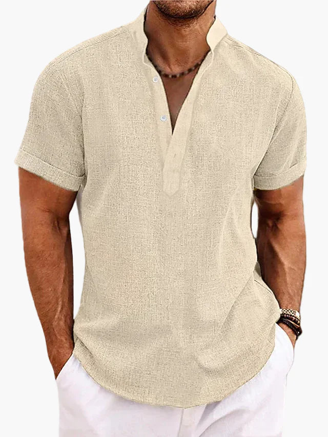 Herren-Henley-Shirt mit kurzen Ärmeln aus Baumwollmischung – Lässiger Sommer- und Urlaubsstil