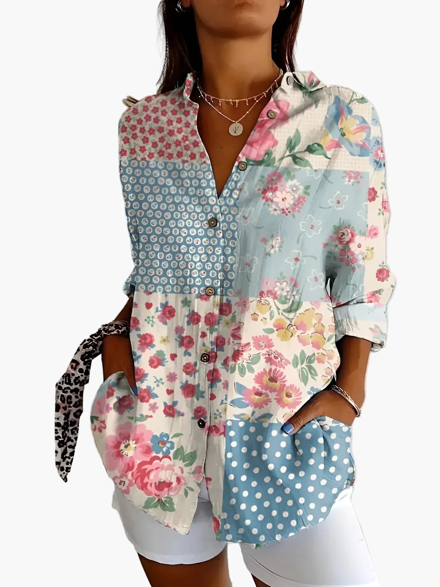 Damen Hemdbluse im Vintage-Look mit floralen Mustern – Lässiger Freizeitstil