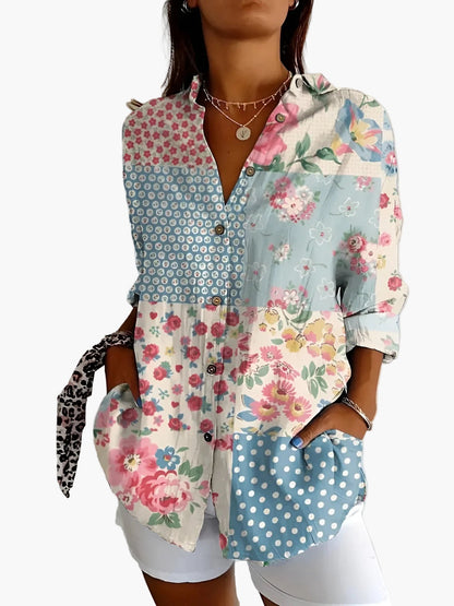 Damen Hemdbluse im Vintage-Look mit floralen Mustern – Lässiger Freizeitstil