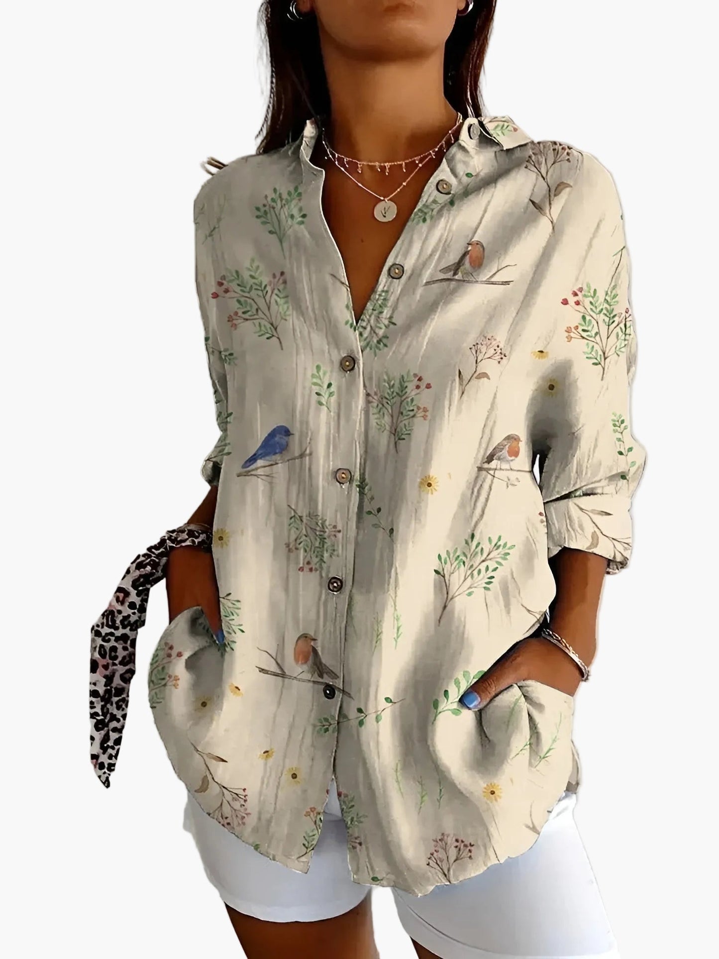 Damen Hemdbluse im Vintage-Look mit floralen Mustern – Lässiger Freizeitstil