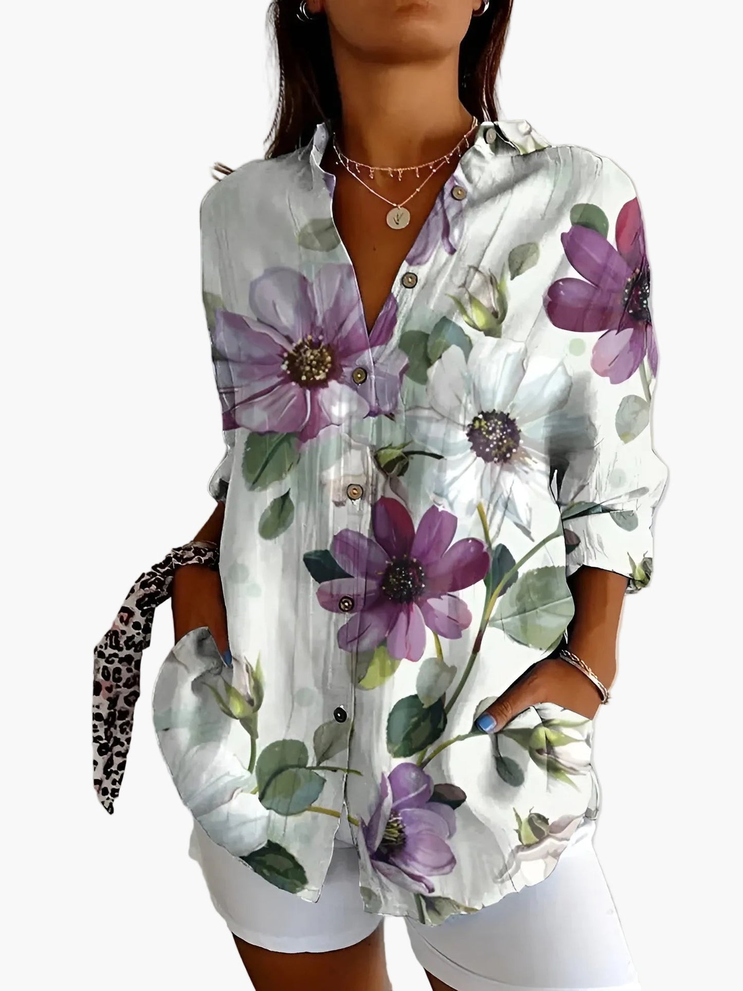 Damen Hemdbluse im Vintage-Look mit floralen Mustern – Lässiger Freizeitstil