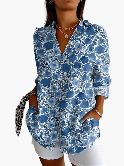 Damen Hemdbluse im Vintage-Look mit floralen Mustern – Lässiger Freizeitstil