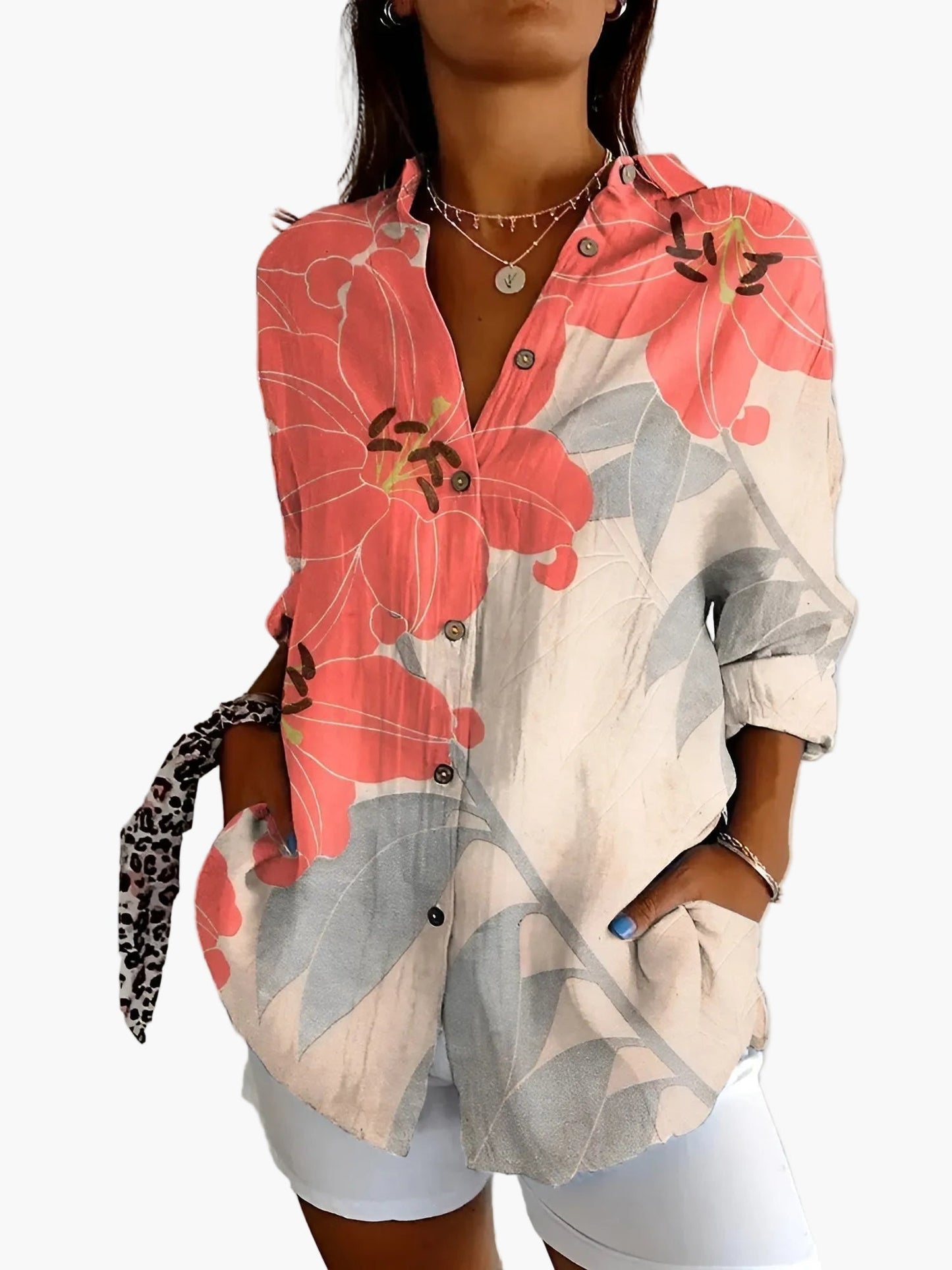 Damen Hemdbluse im Vintage-Look mit floralen Mustern – Lässiger Freizeitstil