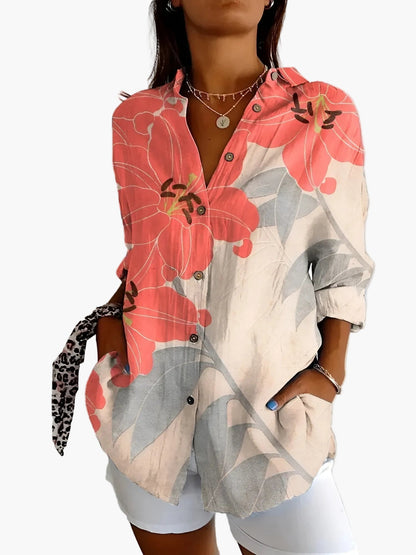 Damen Hemdbluse im Vintage-Look mit floralen Mustern – Lässiger Freizeitstil