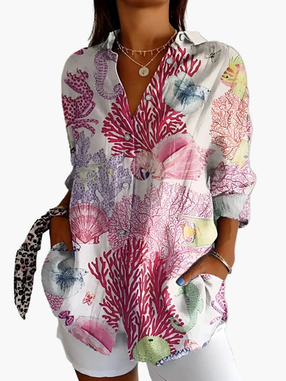Damen Hemdbluse im Vintage-Look mit floralen Mustern – Lässiger Freizeitstil