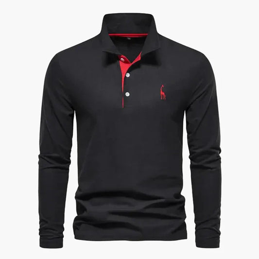 Herren Langarm-Poloshirt mit Logo-Stickerei