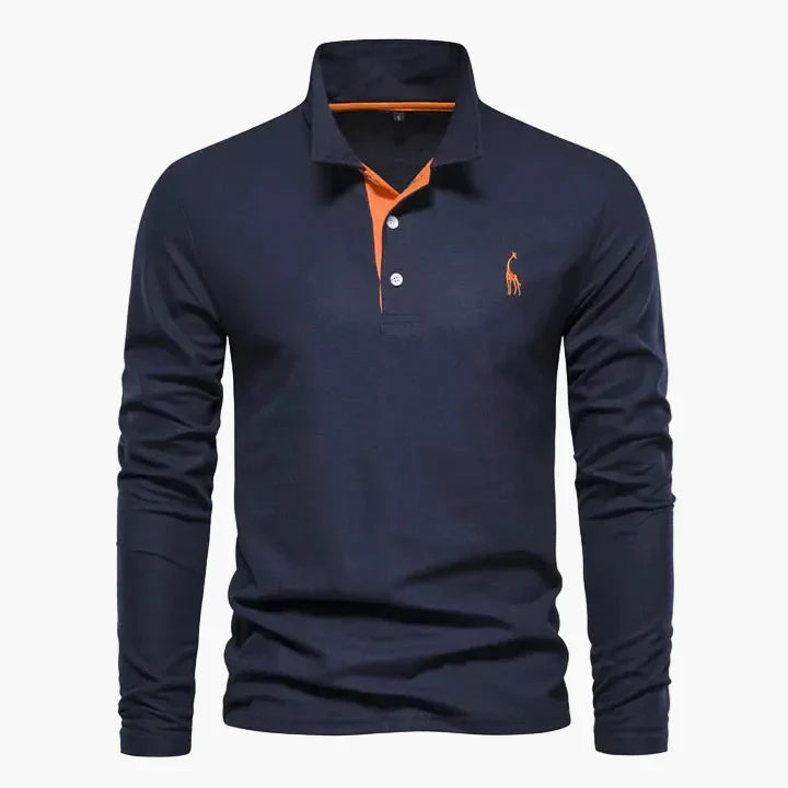 Herren Langarm-Poloshirt mit Logo-Stickerei