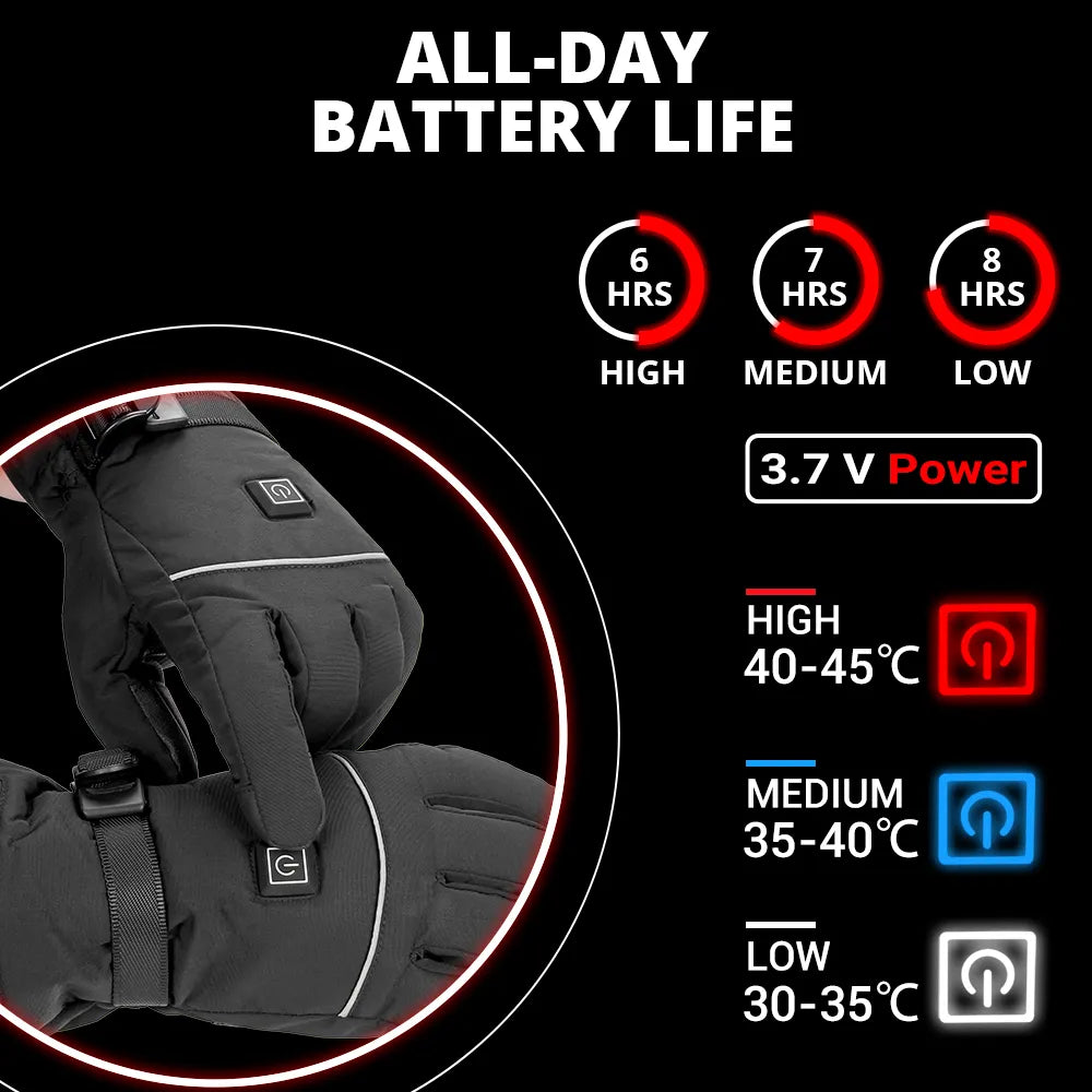 Beheizbare Handschuhe Schwarz mit Touchscreen-Funktion & Schnallenverschluss