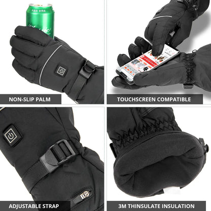 Beheizbare Handschuhe Schwarz mit Touchscreen-Funktion & Schnallenverschluss