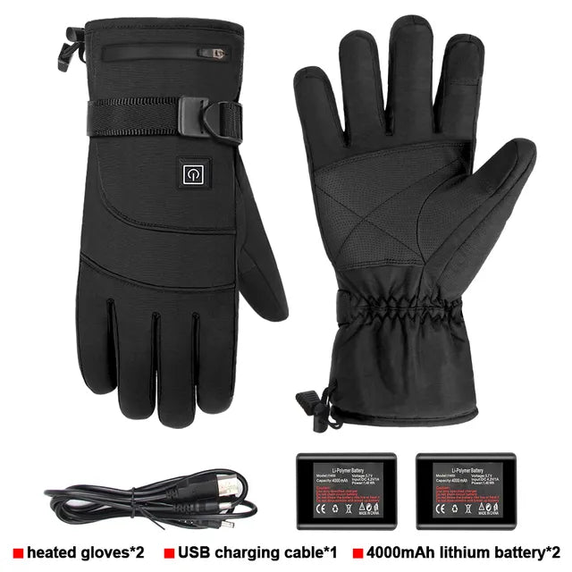 Beheizbare Handschuhe Schwarz mit Touchscreen-Funktion & Schnallenverschluss