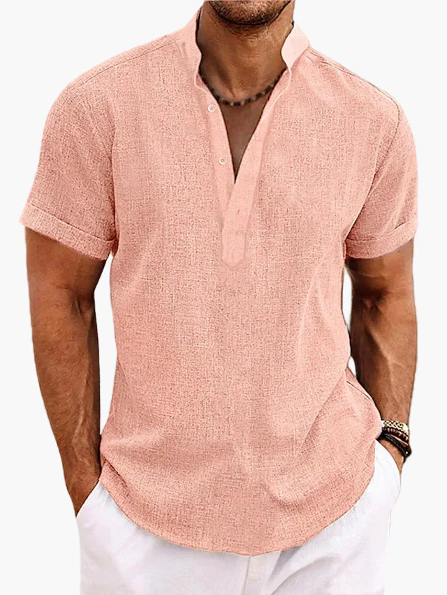 Herren-Henley-Shirt mit kurzen Ärmeln aus Baumwollmischung – Lässiger Sommer- und Urlaubsstil