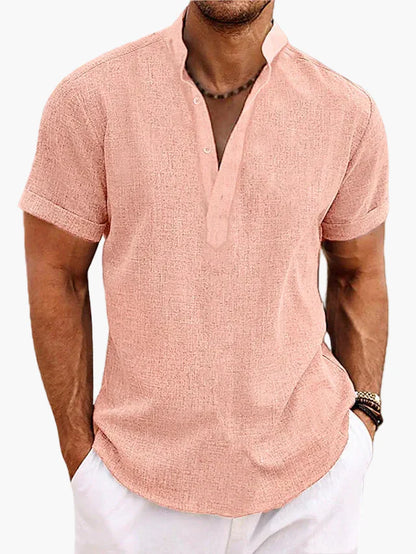 Herren-Henley-Shirt mit kurzen Ärmeln aus Baumwollmischung – Lässiger Sommer- und Urlaubsstil