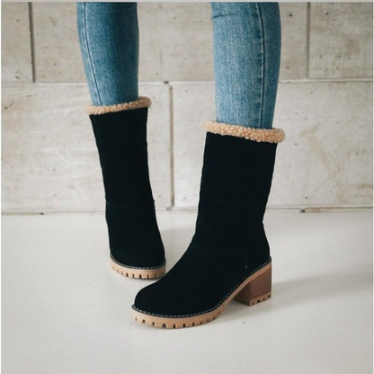 Damen Winter Stiefeletten mit Warmfutter und Faltbarem Design – Bequeme Suede Boots für Alltag und Freizeit
