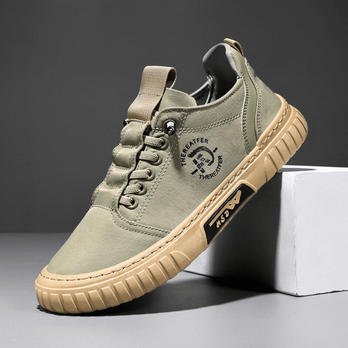 Herren Freizeitschuh Schnürschuh Canvas mit Profilsohle Khaki