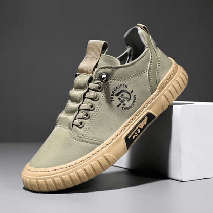 Herren Freizeitschuh Schnürschuh Canvas mit Profilsohle Khaki