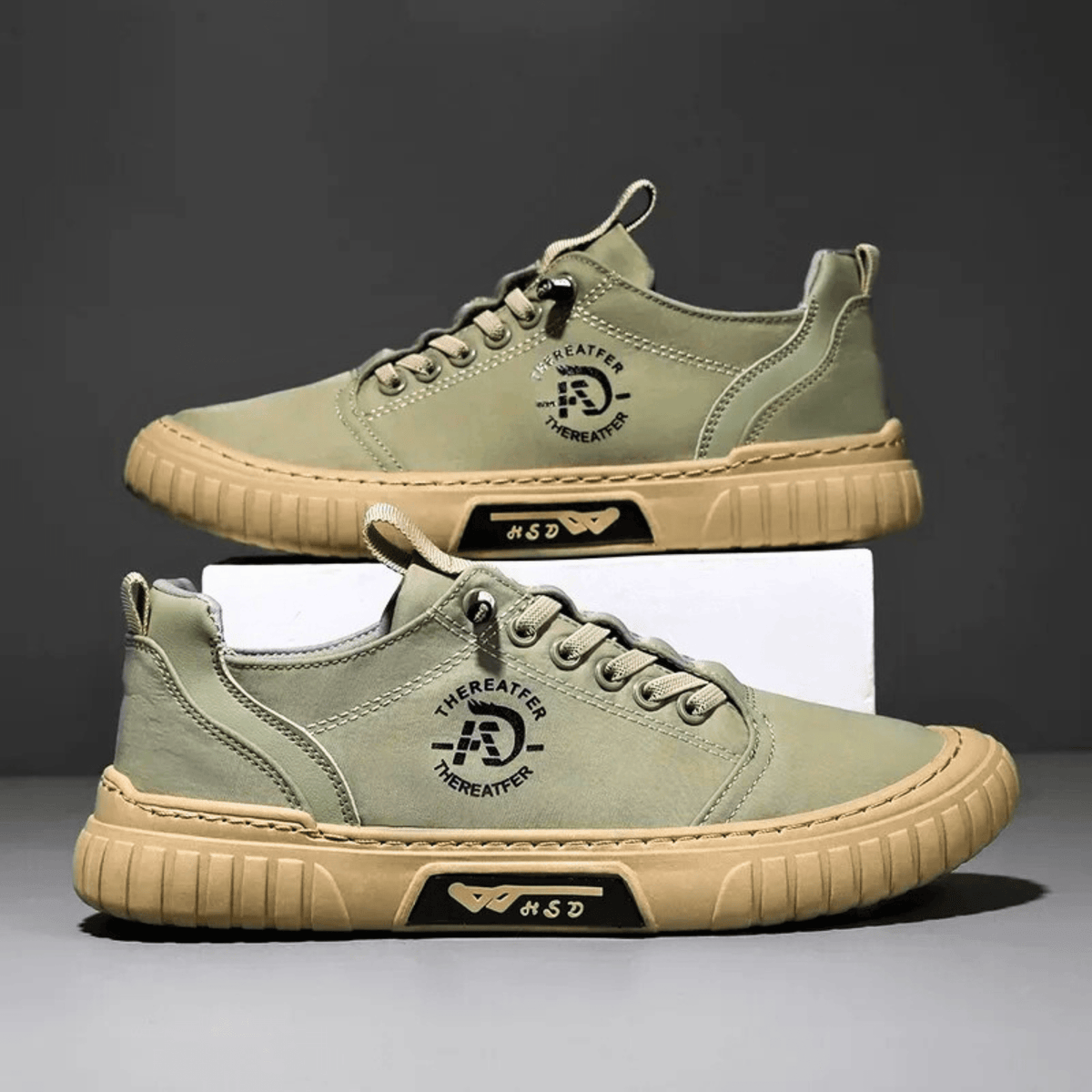 Herren Freizeitschuh Schnürschuh Canvas mit Profilsohle Khaki