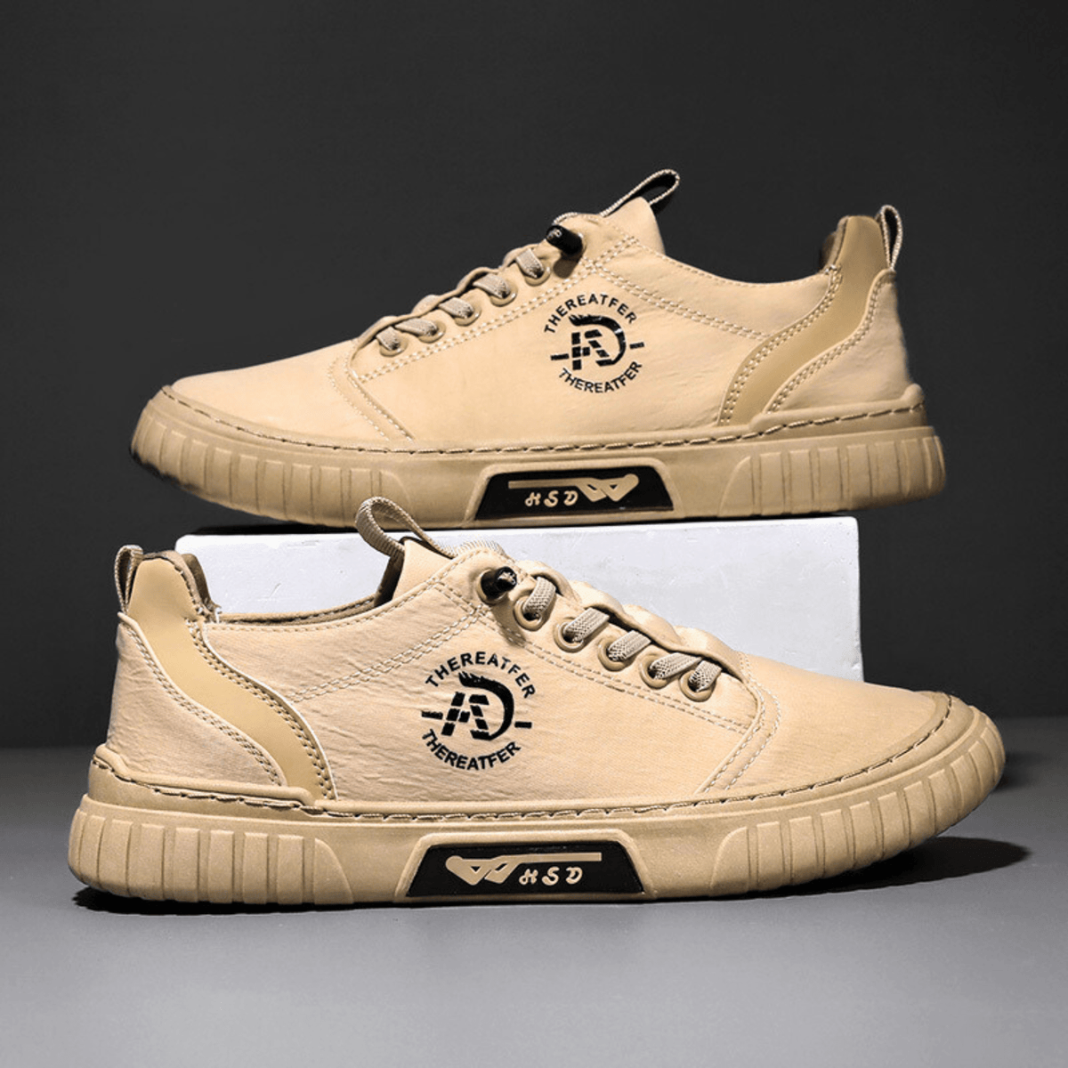 Herren Freizeitschuh Schnürschuh Canvas mit Profilsohle Khaki
