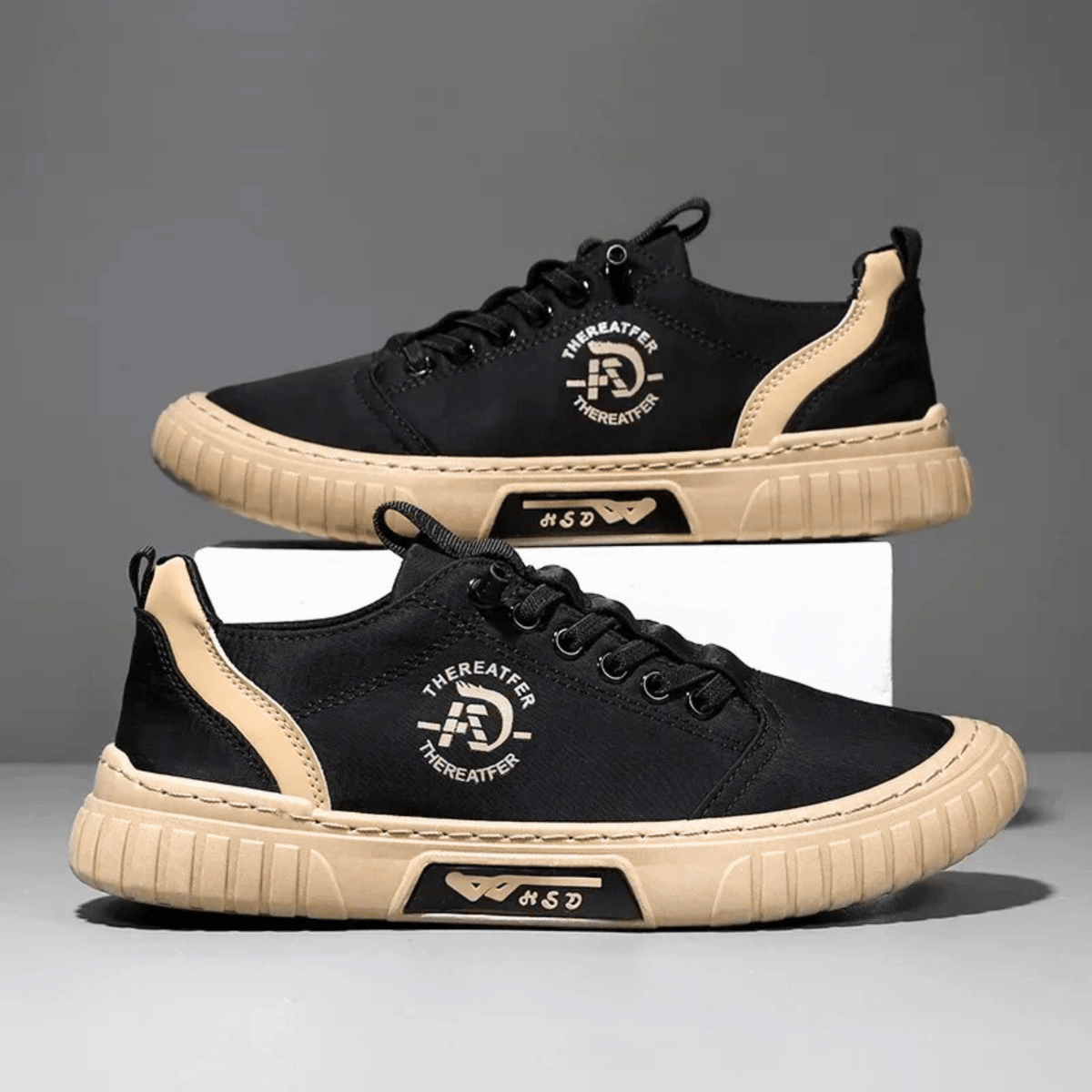 Herren Freizeitschuh Schnürschuh Canvas mit Profilsohle Khaki