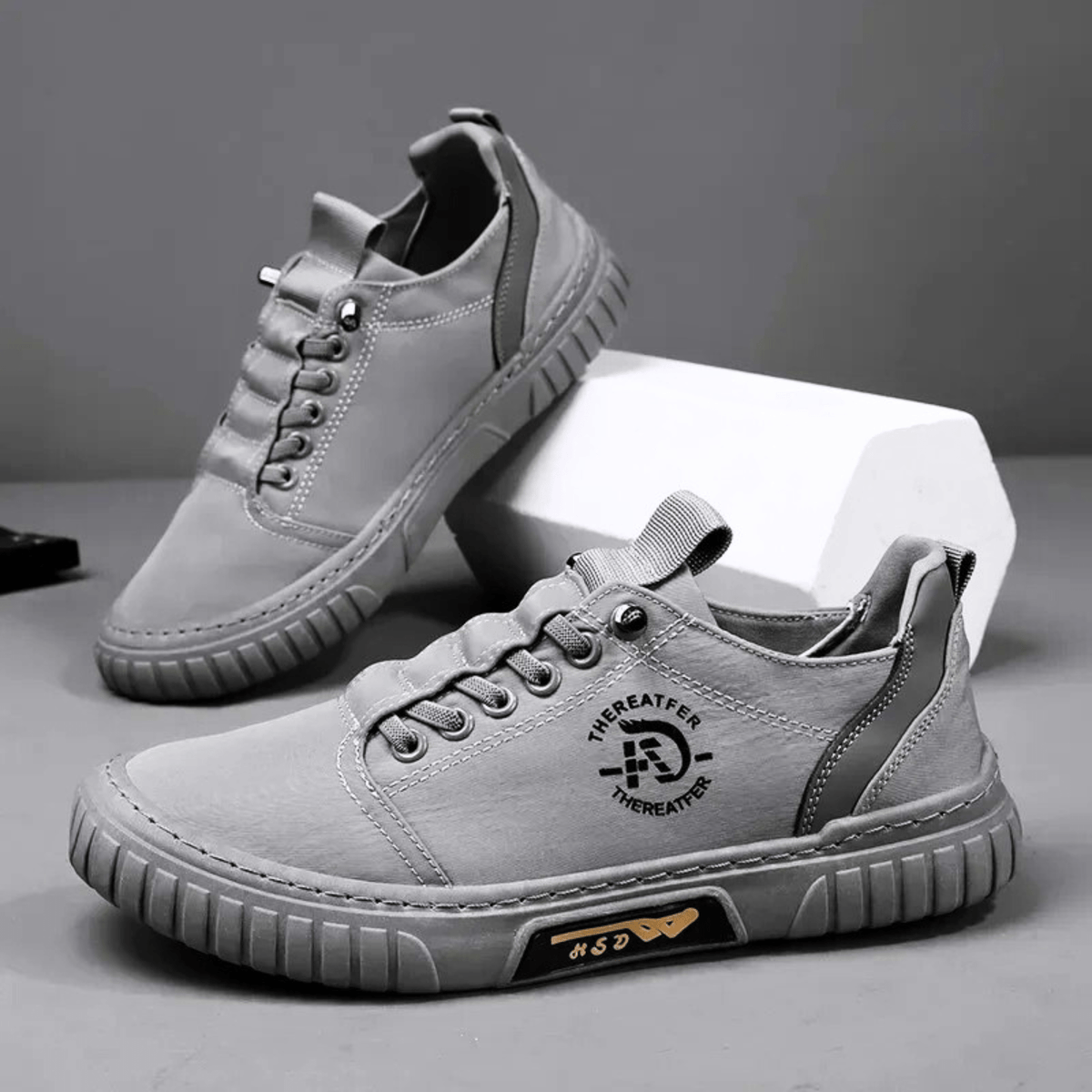 Herren Freizeitschuh Schnürschuh Canvas mit Profilsohle Khaki