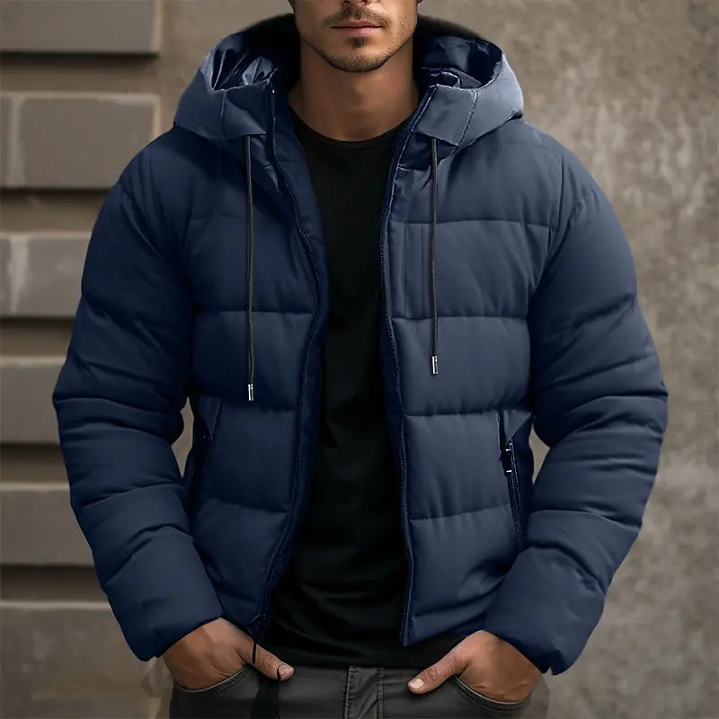 Herren Steppjacke mit Kapuze und Reißverschlusstaschen