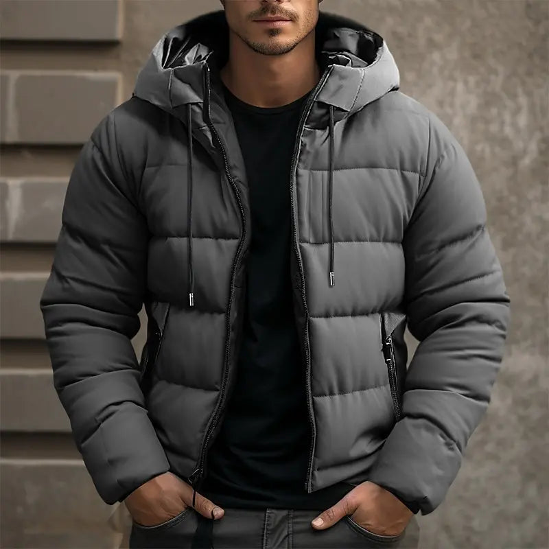 Herren Steppjacke mit Kapuze und Reißverschlusstaschen