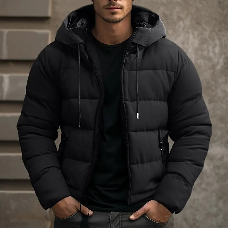 Herren Steppjacke mit Kapuze und Reißverschlusstaschen