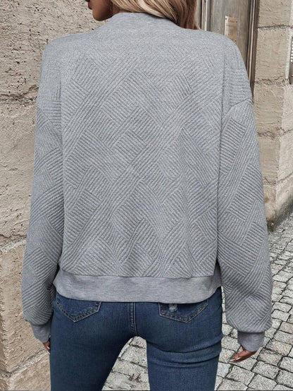 Damen Bomberjacke mit Reißverschluss und Texturmuster Grau
