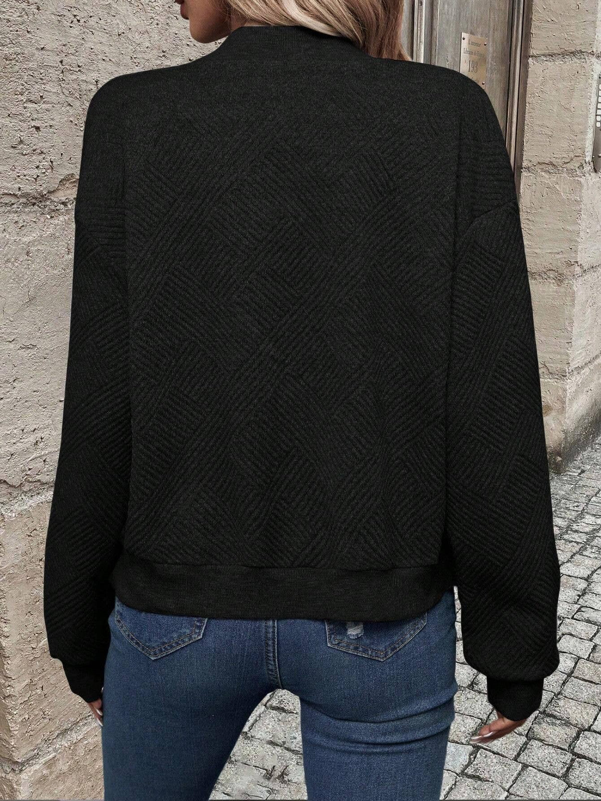 Damen Bomberjacke mit Reißverschluss und Texturmuster Grau
