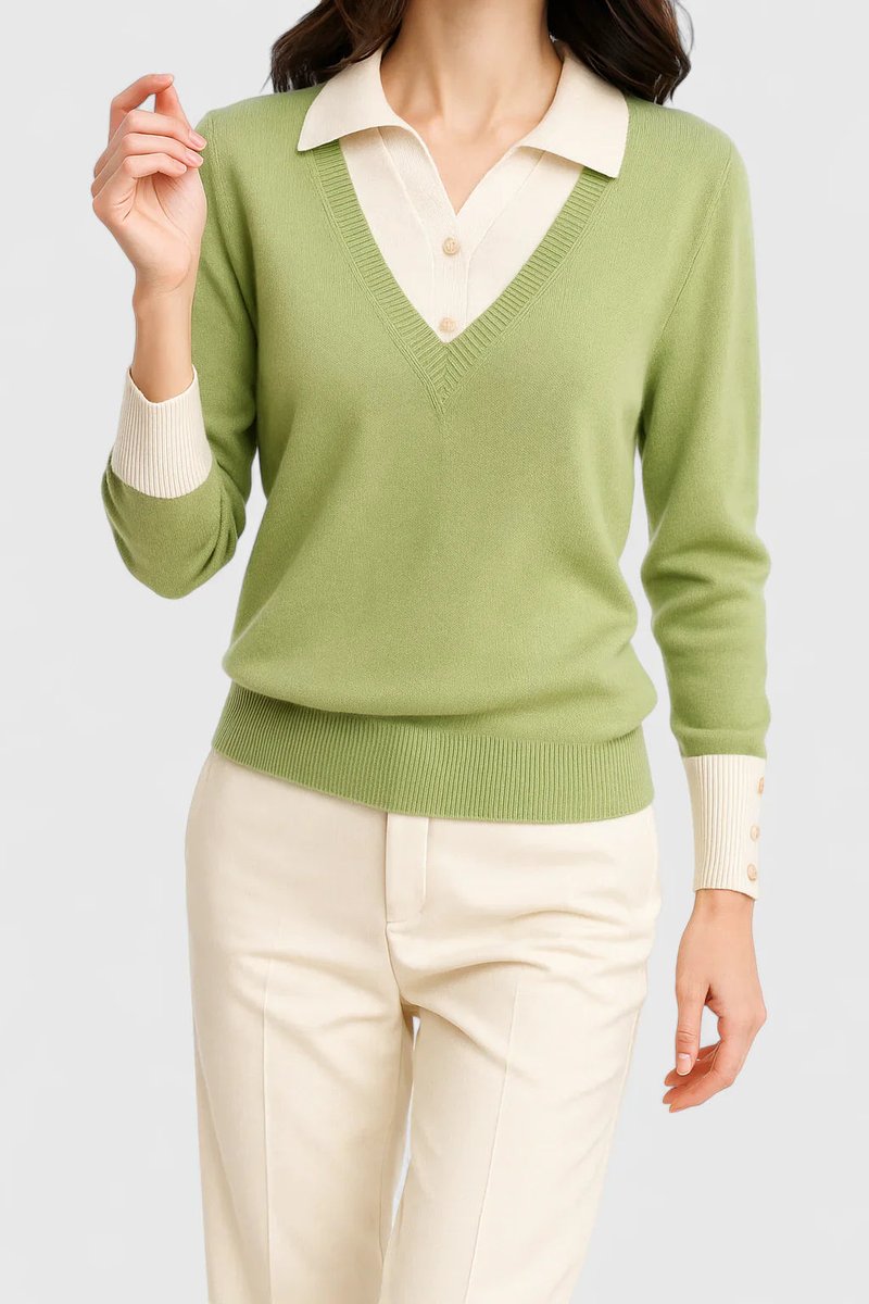 Damen V-Ausschnitt Pullover mit Kragen und Manschettendetails
