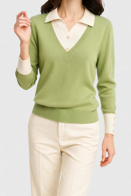 Damen V-Ausschnitt Pullover mit Kragen und Manschettendetails