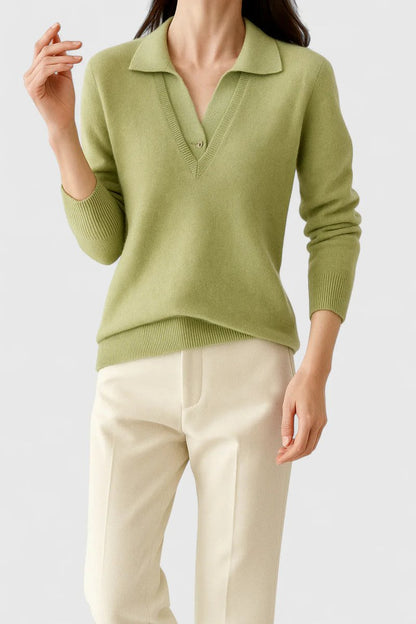 Damen V-Ausschnitt Pullover mit Kragen und Manschettendetails