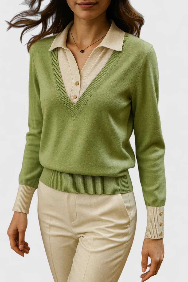 Damen V-Ausschnitt Pullover mit Kragen und Manschettendetails