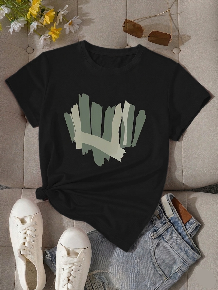 Damen T-Shirt mit abstraktem Grafikdruck – Lockeres, modisches Freizeitshirt